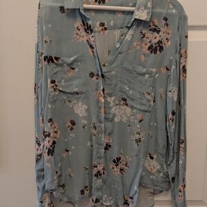 Cloth & Stone Floral Button Down Shirt - Blue and Pink